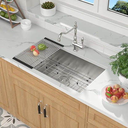 30 Inch Undermount Kitchen Sink - Mocoloo 30x18 Stainless Steel Kitchen Sink 16 Gauge Under Counter 10" Deep Single Bowl Handmade Sinks