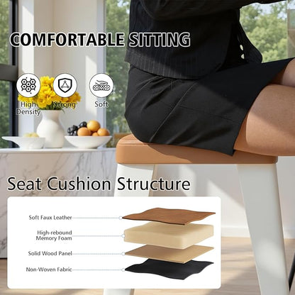 Backless Bar Stools Set of 4, Upholstered Faux Leather Counter Height Stools with Sturdy Metal Legs, 26 Inch Barstools for Kitchen Island (Brown)