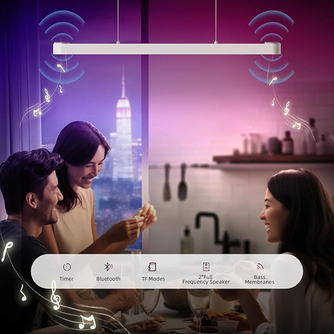 39” Smart Pendant Light with Bluetooth Speakers, 50W 2500 Lumens Dimmable Spotlight Kitchen Island Light with RGB Color Background Ambient Lighting for Dining Living Room Office (Gold)