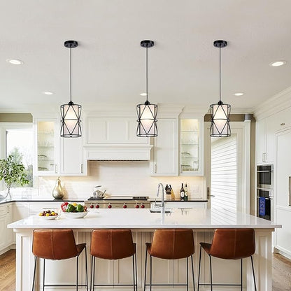 7"×10" Pendant Lights with Frosted Glass, Matte Black Pendant Lighting Kitchen Island, Cylindrical Pendant Light Fixtures, Modern Kitchen Island Lighting, Pendant Light for Foyer-Large