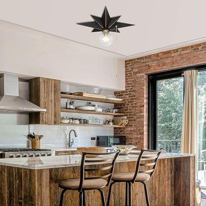 16 inch Flush Mount Ceiling Light with Pull Chain On/Off Switch, Industrial Black Star Ceiling Light Fixtures, Farmhouse Lighting for Hallway, Entryway, Porch, Study, Bedroom, Stair, Kitchen, Bathroom