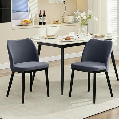 2 Dining Chairs: Upholstered Velvet Dining Room Side Chairs, Chair for Dining Room with Padded Seat and Wood Legs-Modern Dining Chairs for Restaurant, Kitchen, Cafe, Living Room(Dark Grey)