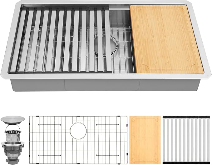 Undermount Kitchen Sink, 16 Gauge SUS304 Stainless Steel All In One Workstation Sink with Ledge & Accessories,32" x 18" x 6" Large Single Bowl ADA-Compliant Kitchen Sinks,6 Inch Deep ADA Sink
