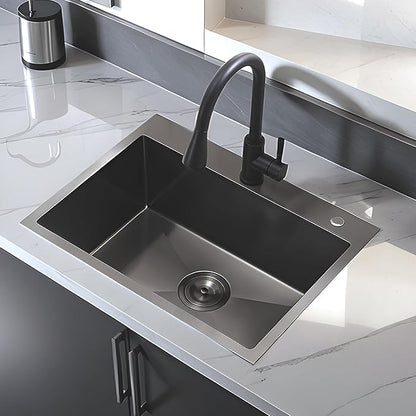 24x18 Gunmetal Black Small Kitchen Sink, Drop In 16 Gauge Stainless Steel Single Bowl Sinks, Topmount Wet Bar RV Prep Utility Sink with Drain
