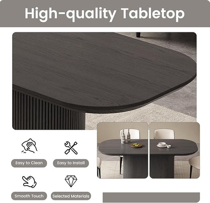 62.99 Inch Rectangular Dining Table for 4-6 People, Modern Kitchen Dining Room Table with Pedestal Base, Black Table Furniture, Mid Century Dining Table for Apartment Home Office