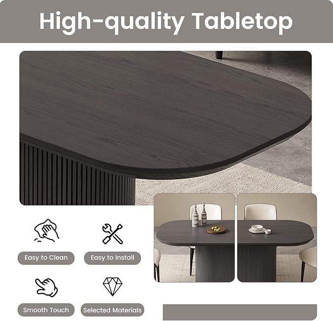 86.61" Oval Dining Table Set for 6, 7 Piece Modern Dining Room Table Set with 6 Dining Chairs for Kitchen, Living Room, Bar, Kitchen Table with Stable Oval Pedestal, Black