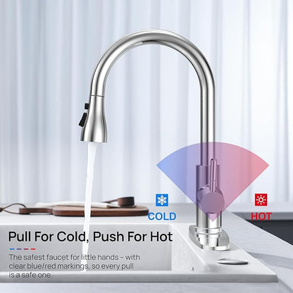 GAGALIFE Chrome Kitchen Faucets with Pull Down Sprayer - High Pressure Blade Spray Kitchen Sink Faucet, High Arc Single Handle Stainless Steel Classic Pull Out Spray Kitchen Faucet 1 or 3 Hole