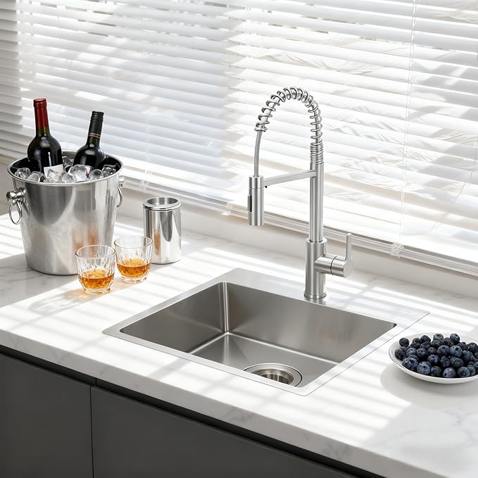 15x15 Inch Single Bowl Kitchen Sink,304 Stainless Steel Top Mount Kitchen Sinks Bar Sink,Handmade 16 Guage Small Kitchen Sink Brushed Nickel Deep Kitchen Sinks RV Sink