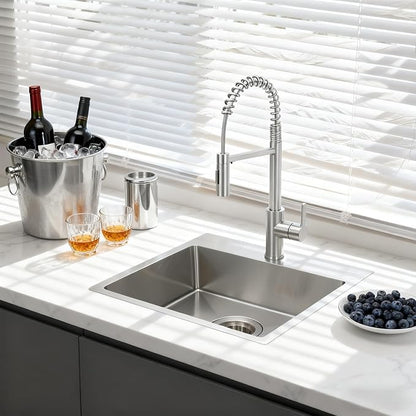 15x15 Inch Single Bowl Kitchen Sink,304 Stainless Steel Top Mount Kitchen Sinks Bar Sink,Handmade 16 Guage Small Kitchen Sink Brushed Nickel Deep Kitchen Sinks RV Sink