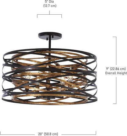 Minka Lavery 4671-111 Vortic Flow Semi-Flush, 5-Light, 300 Total Watts, 20-in H x 9-in W, Dark Bronze with Mosaic Gold Interior