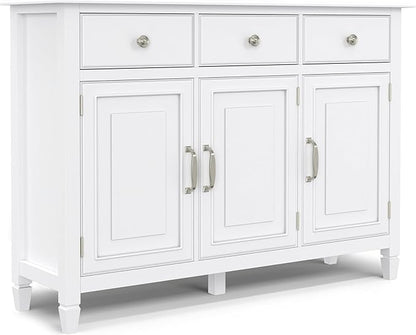 SIMPLIHOME Connaught 51-inch Wide Solid Wood Storage Cabinet in White for the Entryway, Mudroom, 3 Drawers and Adjustable Shelves, Traditional Style, Space-Saving Design