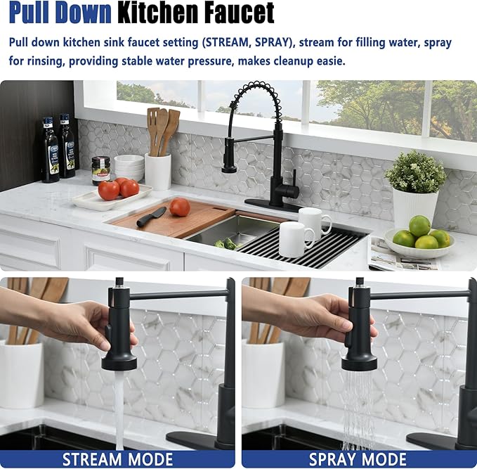 32 Inch Black Undermount Kitchen Sink with Faucet - 32x19 Black Stainless Steel Undermount Sink with Faucet Combo, 10 Inch Deep Single Bowl Workstation Sinks with Accessories