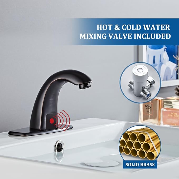 Touchless Bathroom Sink Faucet Oil Rubbed Bronze - Automatic Motion Sensor Battery Opertated for Commercial Lavatory Bathroom