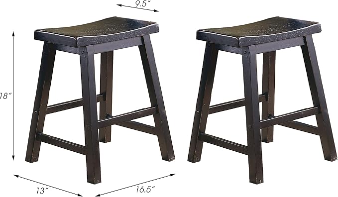 Lexicon Victoria Saddle Solid Wood Table Height Stool Set of 2 - Saddle Kitchen Stool Dining Height Stools for Dining, Armless Chair Seating, Perfect Casual - 17.5" Black Sand