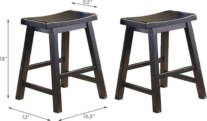 Lexicon Victoria Saddle Solid Wood Table Height Stool Set of 2 - Saddle Kitchen Stool Dining Height Stools for Dining, Armless Chair Seating, Perfect Casual - 17.5" Black Sand