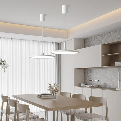 JAYMP Dining Room Modern Pendant Lighting Dimmable LED Disk Light Adjustable Height Kitchen Island Hanging Light Fixture (White, Dia 19.7 inch)