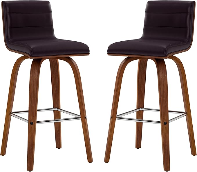 Vienna 26" Swivel Counter Stool in Walnut Wood Finish with Brown Faux Leather - Set of 2