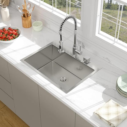 24 Drop In Kitchen Sink - Beslend 24x18 Inch Kitchen Sink Drop In Stainless Steel Sinks Topmount 16 Gauge 9" Deep Single Bowl Above Counter Sinks Dish Basin, Sink Only