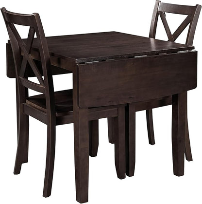 Wood Dining Table Set with 2 X-Back Chairs,3-Piece Drop Leaf Breakfast Nook Table with Chairs for Kitchen Room (Espresso)
