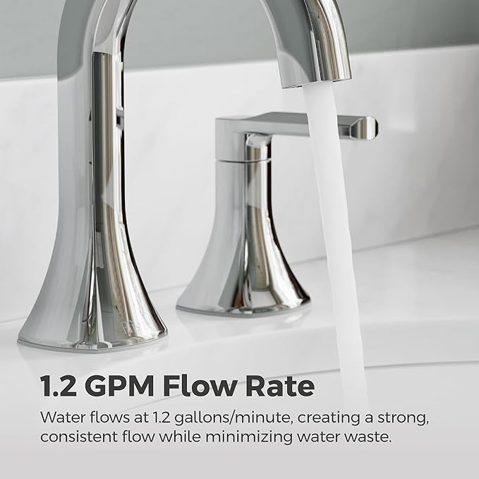 Pfister Vaneri 8-Inch Widespread 2-Handle 3-Hole Bathroom Sink Faucet with Push & Seal Drain, NSF Certified Water-Efficient, Polished Chrome Finish for Vanity LF049VRICC