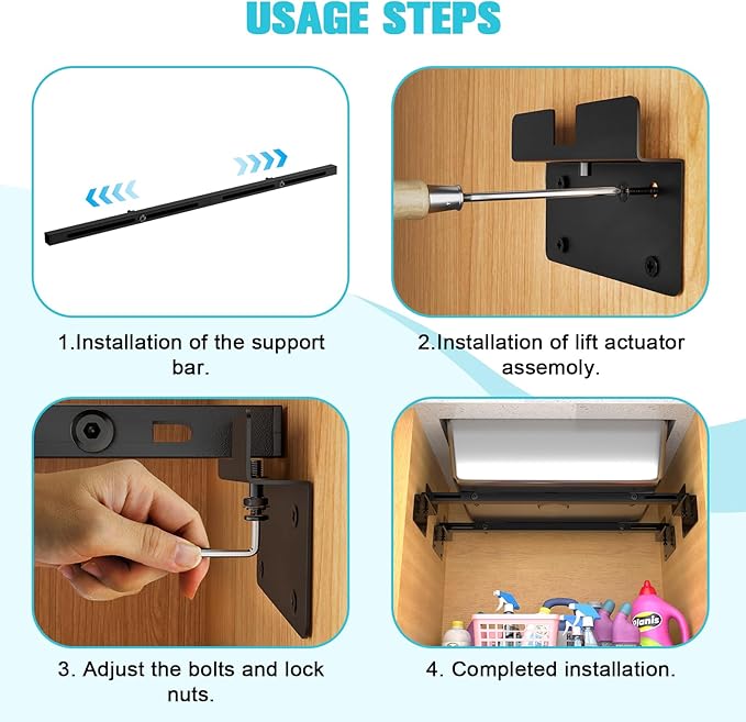 Heavy Duty Undermount Sink Brackets & Kitchen Sink Installation Parts Kit - 800 lbs Capacity Adjustable Carbon Steel Support, Horizontal Space-Saving Design for Kitchen Sinks (71-100cm)