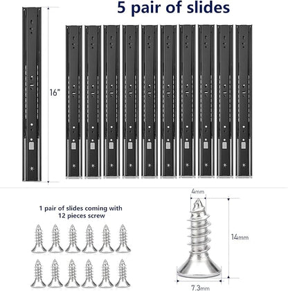 Ravinte 16 Inch Soft Close Drawer Slides 5 Pairs 10 Pack Black Full Extension Ball Bearing Drawer Glide Side Mount