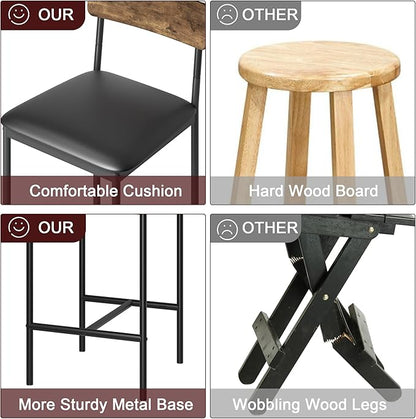TrailBlaze Bar Stools Set of 4, 37'' Counter Height Kitchen Barstools with Backrest, Thick PU Upholstered Cushion - Metal Legs, Footrest - Kitchen Island, Dining Room, Breakfast Bar - Rustic Brown