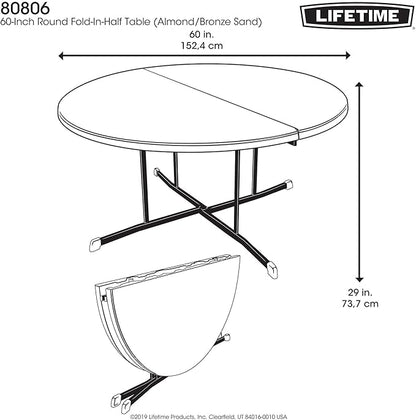 Lifetime 80806 Commercial Round Fold-in-Half Table, 60-Inch, Almond