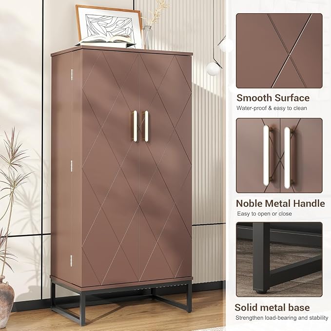 kepptory 51” Kitchen Pantry Storage Cabinet, White Freestanding Pantry Cabinets with Doors and Adjustable Shelves, Buffet Cupboards Storage Cabinet for Home Office Use, Dinning Room(Brown)