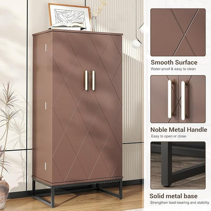kepptory 51” Kitchen Pantry Storage Cabinet, White Freestanding Pantry Cabinets with Doors and Adjustable Shelves, Buffet Cupboards Storage Cabinet for Home Office Use, Dinning Room(Brown)