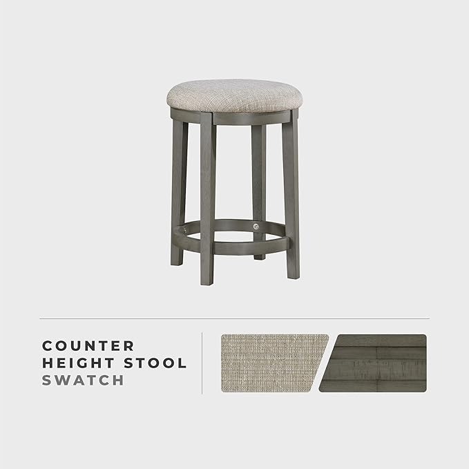 Lexicon Counter Height Stools Set of 2 - Counter Height Stools for Kitchen Table, Padded Cushion, Light Grey Wood Finish and Grey Fabric Cushion Seat