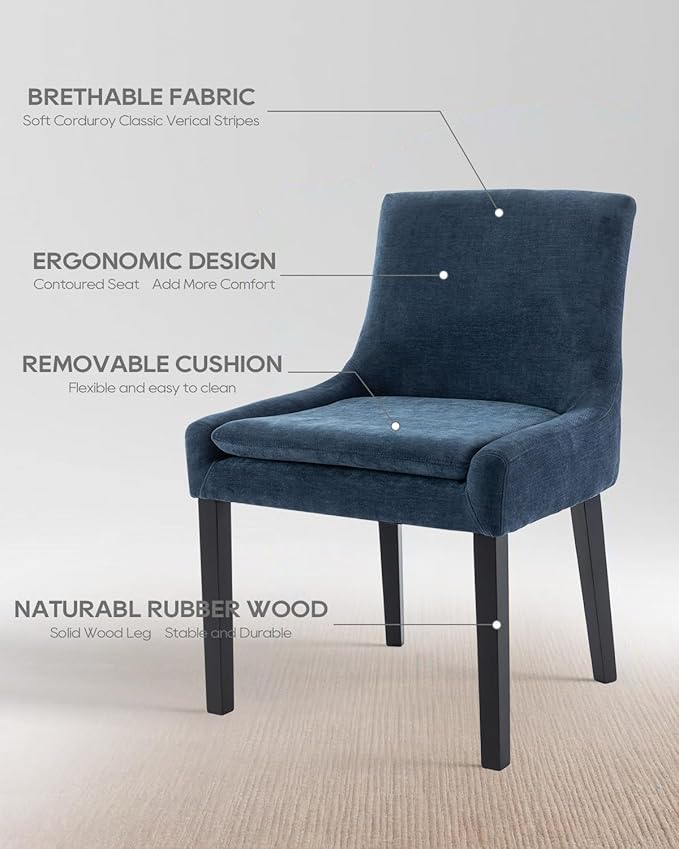 Dining Chairs Set of 4 – Extra Wide & Padded Fabric Dining Chairs with Solid Wood Legs, High-Density Foam Cushion, Mid-Back Modern Kitchen Chairs for Comfortable Everyday Use