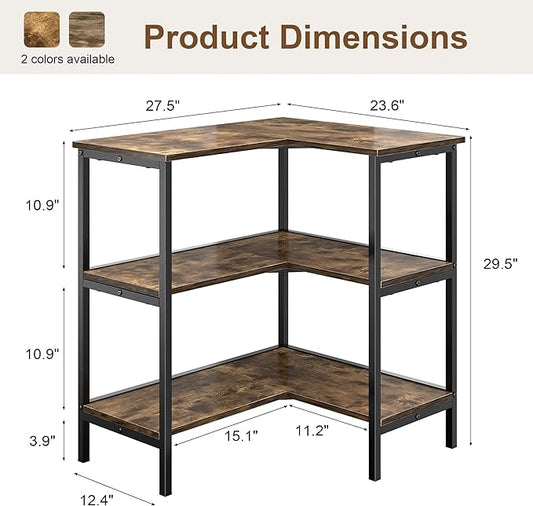 VECELO Corner Cabinet Table with 3 Tier Open Shelf, Multipurpose Display Organizer Storage Stand for Small Space Home Office Kitchen, Brown
