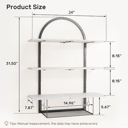 XLHOMO Floating Shelf for Wall- 31.5"x 24" 3+1 Tier White Bathroom Floating Shelves with Basket for Bathroom, Living Room,Bedroom and Kitchen
