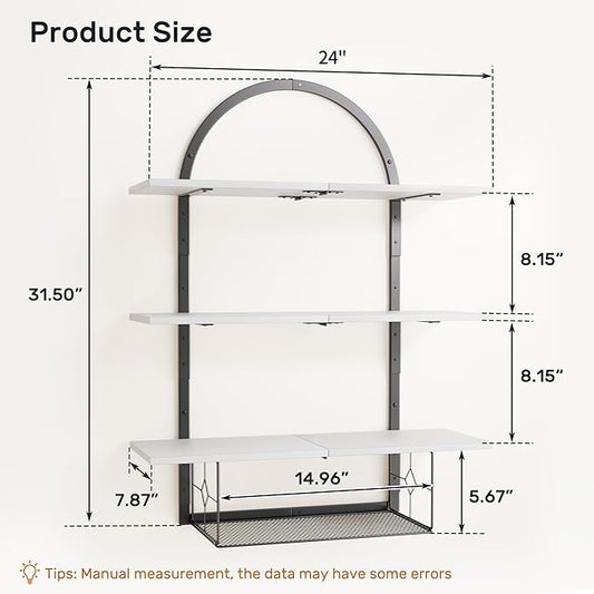 XLHOMO Floating Shelf for Wall- 31.5"x 24" 3+1 Tier White Bathroom Floating Shelves with Basket for Bathroom, Living Room,Bedroom and Kitchen