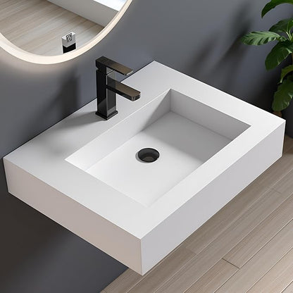 30 inch Wall Mount Floating Vanity with Sink Bathroom Vessel Sink Rectangle Modern Stone Resin White Washing Sink Art Basin for Bathroom AFS140-750