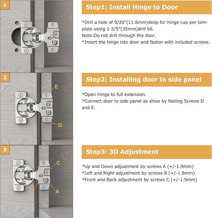 Furniware 30 Pieces 1/2 in Overlay Soft Close Concealed Hinge for Face Frame Door, 105° Open Angle Concealed Stainless Steel Hinges for Face Frame Door, Soft Close Cabinet Hinge Satin Nickel
