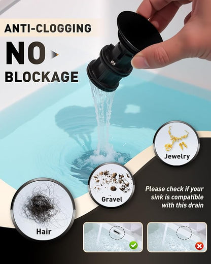 ‌BRAVEBAR Matte Black Bathroom Faucet 4 Inch Centerset 3 Hole, 2 Handle Faucet with Heat-Resistant Pull-Out Sprayer, 360° Swivel Spout & Pop-Up Drain, BF-116B