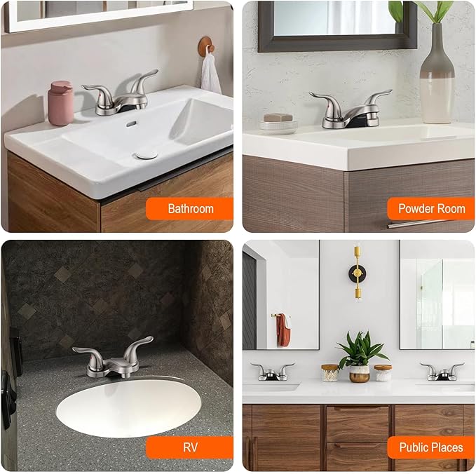 2 Pack Bathroom Sink Faucets 2/3 Hole,Brushed Nickel Dual Handles 4 inch Plastic Plating Over Bathroom Faucet with Pop-up Drain and 2 Supply Hoses for Apartment Rvs Sink Vanity