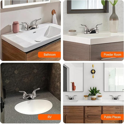 2 Pack Bathroom Sink Faucets 2/3 Hole,Brushed Nickel Dual Handles 4 inch Plastic Plating Over Bathroom Faucet with Pop-up Drain and 2 Supply Hoses for Apartment Rvs Sink Vanity