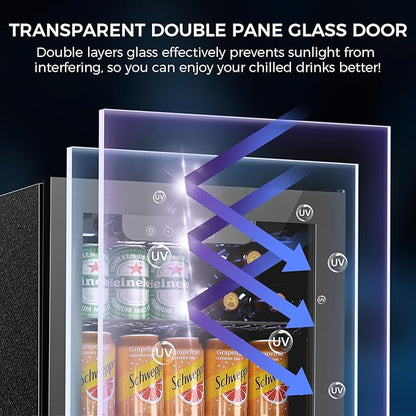 Electactic 68 Cans Beverage Refrigerator Cooler, 1.7 cu.ft Mini Fridge Glass Door Drink Cooler for Beer, Soda,Wine, Digital Temperature Control for Home Office Bar