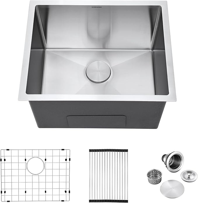 23-inch Undermount Laundry Utility Sink - 23x19x13 Extra Deep Stainless Steel Single Bowl Basin with Drain Strainer, Bottom Grid & Drying Unit for Laundry Room, Outdoor, Garage, Kitchen Use