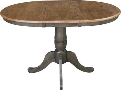 IC INTERNATIONAL CONCEPTS 36" Round Wood Dining Table with 12" Leaf in Hickory/Washed Coal