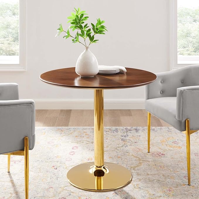 Modway Verne Round Wood Grain 35" Dining Table in Gold Walnut