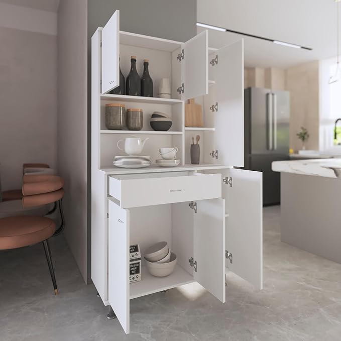Modern Kitchen Pantry, White Storage Cabinet with 1-Shelf and 1-Drawer, Easy to Maintain, for Dining Room