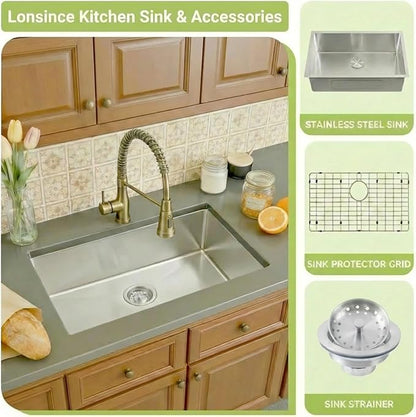 Undermount Kitchen Sink 30 X 18 inch,Single Bowl 16 Gauge Stainless Steel Undermount Kitchen Sinks