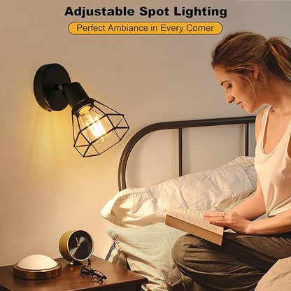 HiBay LED Track Lighting Fixture, 1-Light Adjustable Spot Light Ceiling Wall Mount, Black Geometric Metal Cage Industrial Spotlight Indoor for Kitchen, Dining, Bedroom, E26 Base (Bulb Not Included)