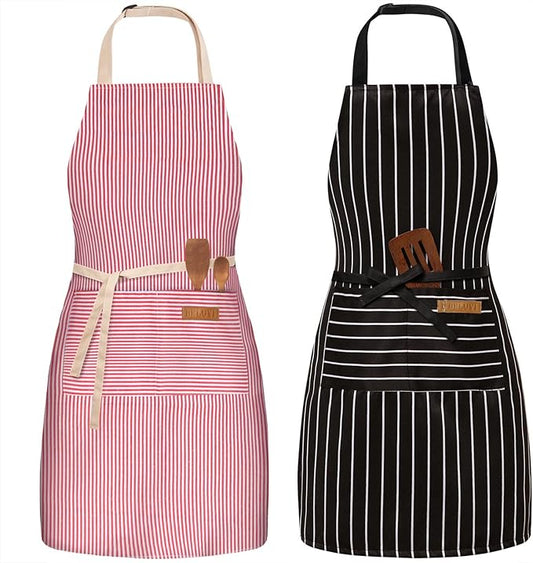 BeLuyi 2 Pack Adjustable Bib Apron with 2 Pockets Chef Cooking Kitchen Restaurant Aprons for Women Men