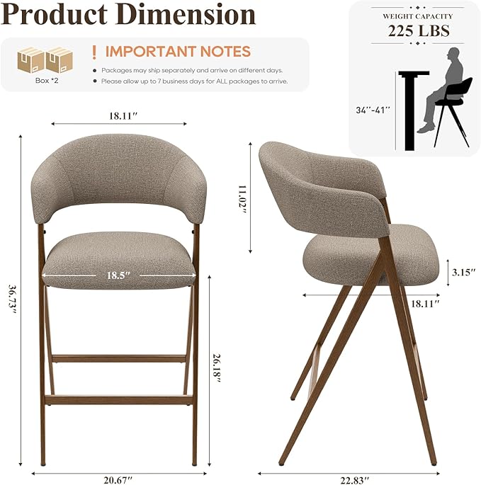 Bar Stools Set of 4, Counter Height Bar Stools with Back, Modern Upholstered Island Stools with Metal Legs for Kitchen Island, Counter, Dining Room, Taupe