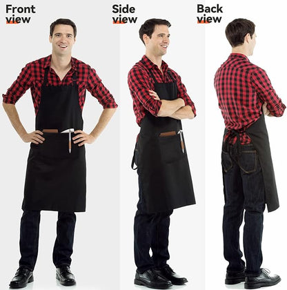 NLUS 2 Pack Kitchen Cooking Aprons, Adjustable Bib Soft Chef Apron with 2 Pockets for Men Women (Black,2)